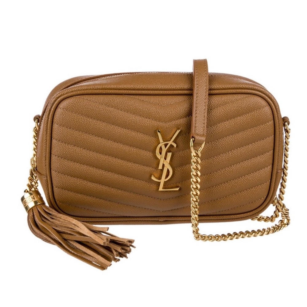 Yves Saint Laurent Mini Lou Brown Quilted Leather Crossbody Camera Bag